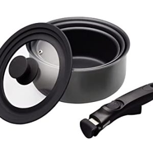 Kitchencraft Set de 3 Casseroles Antiadhésives Induction Pour Cuisine Économiseur D'Espace Gris 5 Pièces