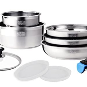 Arthur Martin AM0025 Batterie de cuisine amovible acier inoxydable pour cuisiniers professionnels et amateurs cuisson su