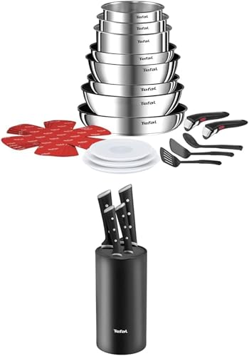 319fmadbmxl.jpg Tefal Lot Ingenio Batterie de cuisine 20 pièces, induction, empilable + bloc de couteaux K2324S55, acier inoxydable
