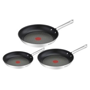 Poêles Tefal Duetto A704S363 Induction 20/24/28 cm Acier Inoxydable Antiadhésif Cuisson Saine Thermostatique Mojave