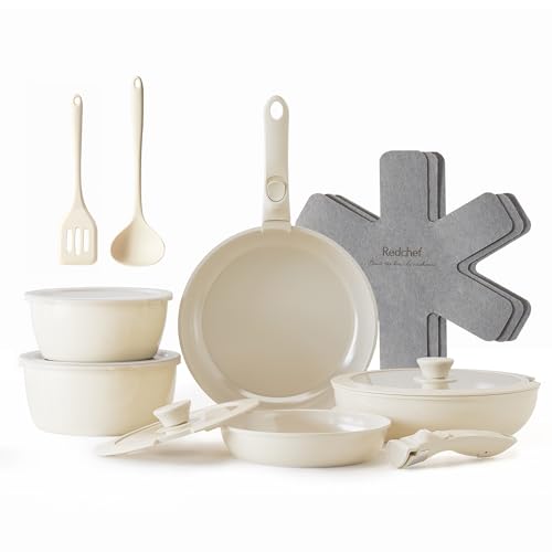 31hchdhysol.jpg Redchef lot de 16 poêles et casseroles batterie de cuisine antiadhésive en céramique pour camping non toxique sans PFAS