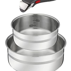 Jamie Oliver by Tefal Batterie de cuisine 3 pièces Gain de place Compatible induction Passe au four