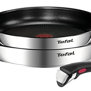 Tefal Emotion Ingenio Lot de 3 poêles à induction en acier inoxydable 24/28 cm + poignée | Cuisine facile et rapide | Fa