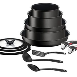Tefal Ingenio Unlimited - Poêles anti-adhérents noir 24,28 cm + 16,20 cm, signaux thermiques, revêtement titane, deux ca