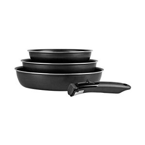 Sitram 712757 Lot de 3 poêles en aluminium pressé, revêtement anti-adhéric, poignées amovibles - Tous feux incluant indu