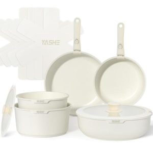 YASHE Batterie de Cuisine Crème Passe au Four Antiadhésif pour Induction