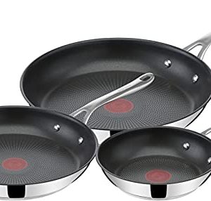 Tefal Jamie Olivers Cook's Direct Inox Poêles Induction Antiadhésif Indicateur de Cuisson Poignée Séure Rivetée 20/24/28