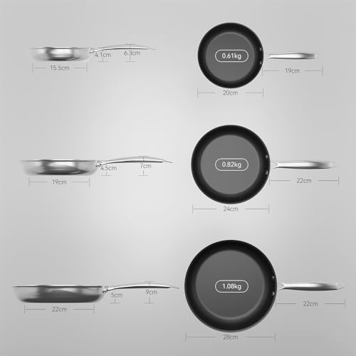 31uttbixeml.jpg COOKNANO - Poêles Anti-Adhésives 20, 24 et 28 cm - Revêtement en Acier Inoxydable 4 Épaisseurs - Convient à Toutes les P