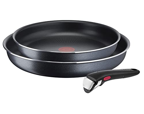 31ahv3ifngl.jpg Tefal Ingenio XL Force 3 poêles 24/28 cm amovibles indicateur de température revêtement antiadhésif empilables Gris/Bleu