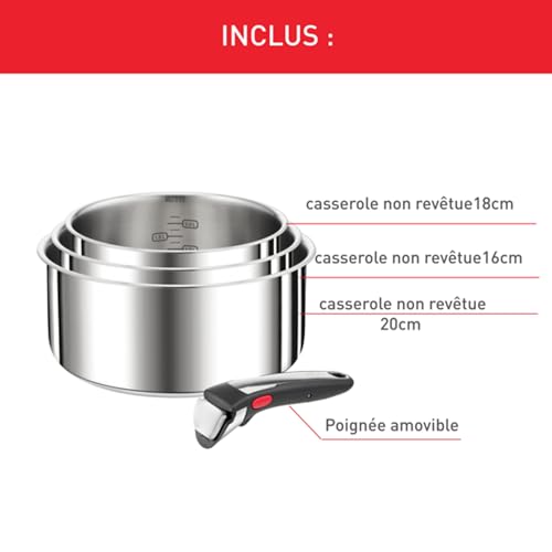 31cqxfji5rl.jpg Casseroles Tefal Ingenio Lot de 4 PC Induction Acier Inoxydable Empilable On L898S334