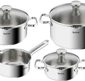 Tefal Batterie de Cuisine Duetto A705A835, Inox Induction, 16/20/24 cm, Convient pour la Cuisine, Fonction Multi-Cuisson