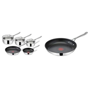 Tefal Jamie Olivers Cook's Direct Inox Batterie de cuisine 8 PCS & Poêle 24 cm - Antiadhésif, Induction, Sécurité|Matéri
