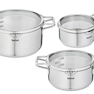 Tefal Nordica H852S325 Batterie de cuisine 6 pièces 10 ans garantie Acier inoxydable Faitouts 20/24 cm Couvercles verre