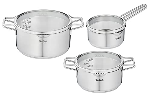 31sch15dyfl.jpg Tefal Nordica H852S325 Batterie de cuisine 6 pièces 10 ans garantie Acier inoxydable Faitouts 20/24 cm Couvercles verre