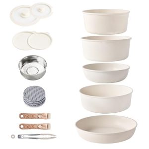 RIOVARM Induction Batterie Antiadhésive Granit Détachables Empilables, Cuisine Professionnelle Peu Encombrant PoêleàFrit