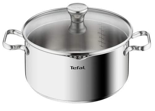 31vksdnba8l.jpg Tefal Faitout 24 cm Induction Acier Inoxydable 18/10 10 Ans Garantie Couvercle Filtrant Verre Base 3 Couches Duetto A705