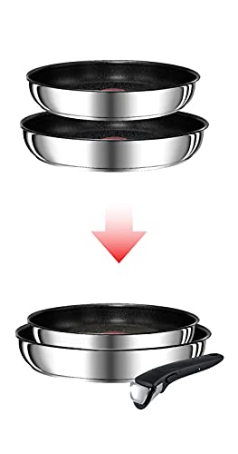 31vmwrdis.jpg Tefal INGENIO PREFERENCE Lot de 2 Poêles Antiadhésif + Poignée Amovible Induction, Fabriqué en France, Inox | Meilleures