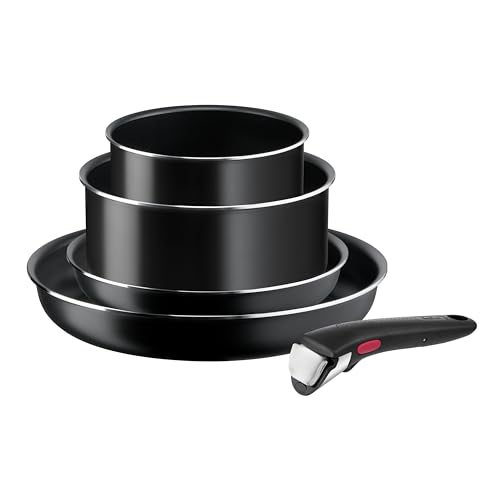 31vz5vwppl.jpg Tefal Ingenio Lot de 5 Pièces Poêles 22/28 cm Casseroles 16/20 cm Revêtement Antiadhésif Pas d'Induction Fabriqué en Fra