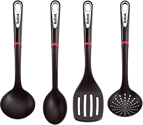 411n8lzzwwl.jpg Tefal Ingenio Set Spatule, Cuillère, Louche et Cuillère Passoire Argent Noir - Haute Qualité et Durabilité pour Cuisine