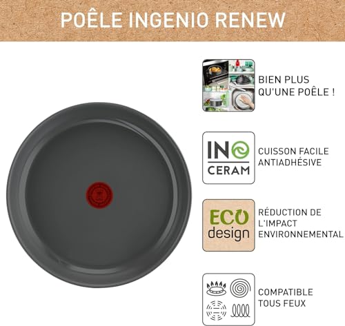 411ouxgb3al.jpg Tefal Ingenio Renew Poêle 22 cm - Induction, Revêtement céramique antiadhésif, Thermo-Signal, Fabriqué en France, L26003