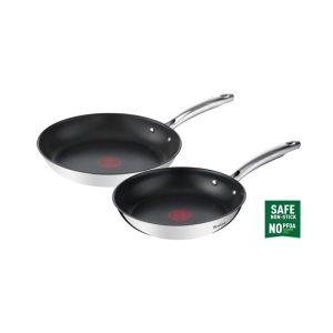 TEFAL G732S255 DUETTO Set 2 poeles inox tous feux revêtement anti-adhésif américain pour famille