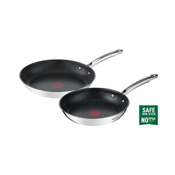 TEFAL G732S255 DUETTO Set 2 poeles inox tous feux revêtement anti-adhésif américain pour famille