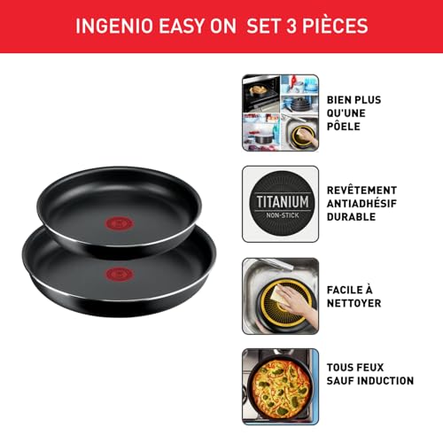 412s8dngwgl.jpg Tefal Ingenio Lot de 2 poêles 24/28 cm - Revêtement antiadhésif facile à nettoyer pour la cuisine quotidienne en France