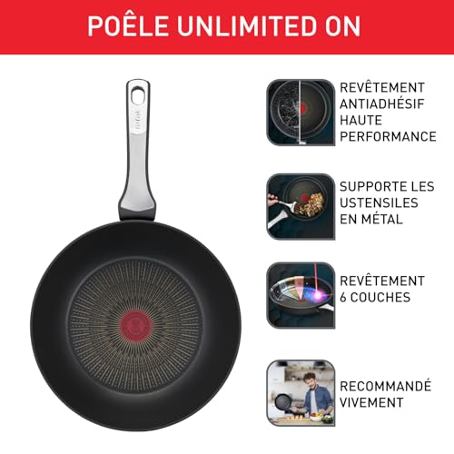 413ycaq 1ml 1.jpg Tefal Unlimited Revêtement antiadhésif résistant Poêle Induction 32 cm Thermo-Signal Fabriqué en France G25908AZ