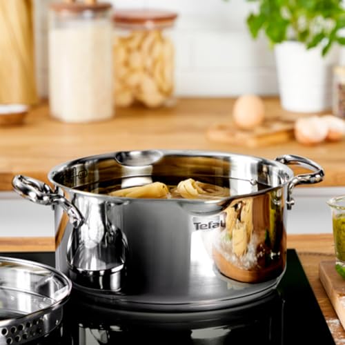 414id0wmavl.jpg Tefal Faitout 24 cm Induction Acier Inoxydable 18/10 10 Ans Garantie Couvercle Filtrant Verre Base 3 Couches Duetto A705
