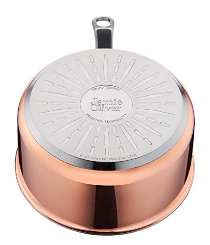 417gziifnl.jpg Tefal by Jamie Oliver E49022 Premium Triply Casserole en cuivre | 16 cm | Construction triple couche : acier inoxydable,