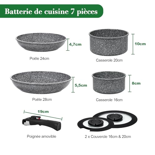 419nryvpccl.jpg ESEVOLO Batterie de cuisine Gris induction Antiadhésif Ceramique PFAS Revêtement Empilable Poignées Amovibles Lot Casser