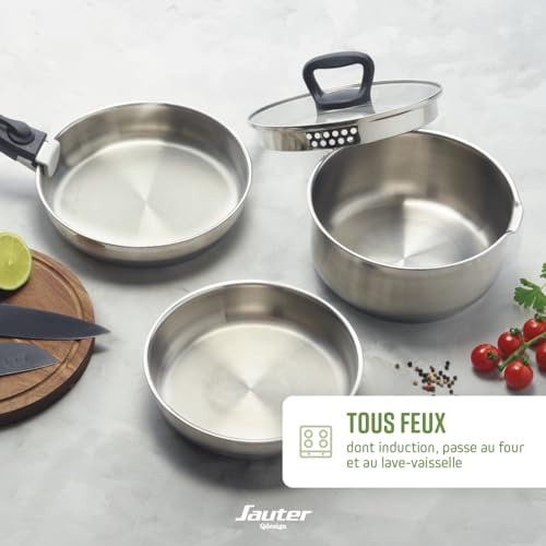 41aguhg6rwl.jpg Batterie de cuisine à induction Qdesign 4 pièces - Acier inoxydable - Lot pour tous types de feux - Sans PFOA - Argenté