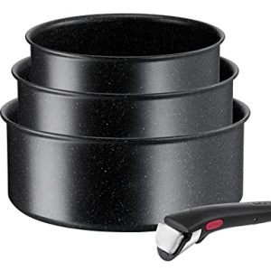 Tefal Ingenio Black Stone: Casseroles Empilables Antiadhésives Induction Noir Compatible avec Indicateur de Température