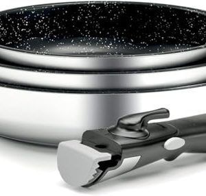 Backen 191599 - Ensemble de poêles 20-24-26cm induction, acier inoxydable, revêtement anti-adhésif, empilable, compatibl