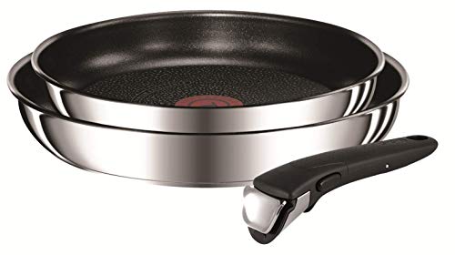 41lb2qaxerl.jpg Tefal INGENIO PREFERENCE Lot de 2 Poêles Antiadhésif + Poignée Amovible Induction, Fabriqué en France, Inox | Meilleures