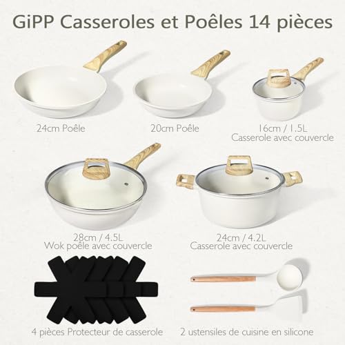 41lzv1eipbl.jpg GiPP Lot de 14 casseroles et poêles en granit anti-adhésif pour cuisinières électriques et induction, parfait pour chefs