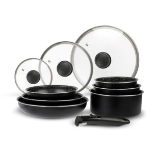 Sitram 713499 Batterie Cuisine Aluminium 10 Pièces Tous Feux incluant Induction : Poêles et Casseroles Durable + Vues en
