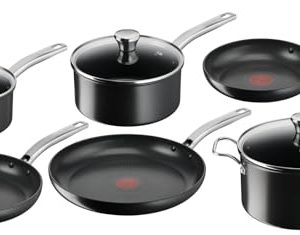 Tefal Lot de 6 Pièces Poêles Casseroles Faitout Induction Antiadhésif Robuste Indicateur de Chaleur Thermo-Signal Intens
