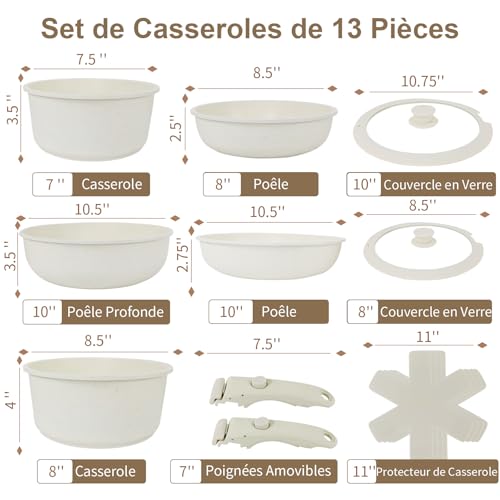 41ybwkw7gwl.jpg YASHE Batterie de Cuisine Crème Passe au Four Antiadhésif pour Induction