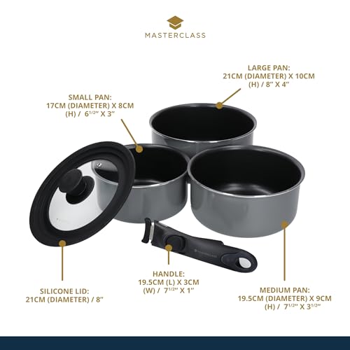 41ak9r61mml.jpg Kitchencraft Set de 3 Casseroles Antiadhésives Induction Pour Cuisine Économiseur D'Espace Gris 5 Pièces