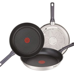 Tefal Poêle antiadhésive en acier inoxydable Juego de 3 sartenes pour la maison noire multifonctionnalités