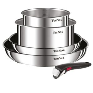 Tefal Ingenio Lot 2 Poêles + 2 Casseroles + Poignée Amovible Induction, Acier Inoxydable Emotion L897S504