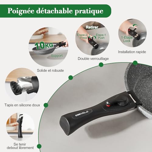 41c0lfkjbxl.jpg ESEVOLO Batterie de cuisine Gris induction Antiadhésif Ceramique PFAS Revêtement Empilable Poignées Amovibles Lot Casser
