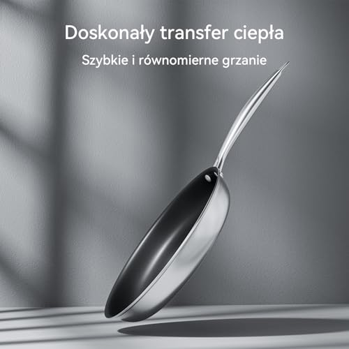 41c7bjintbl.jpg COOKNANO - Poêles Anti-Adhésives 20, 24 et 28 cm - Revêtement en Acier Inoxydable 4 Épaisseurs - Convient à Toutes les P