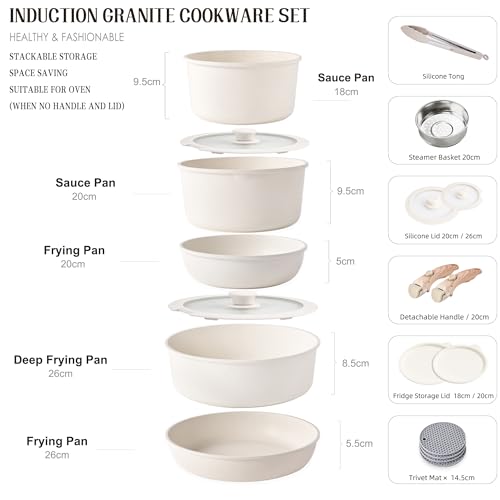 41di1hjft4l.jpg RIOVARM Induction Batterie Antiadhésive Granit Détachables Empilables, Cuisine Professionnelle Peu Encombrant PoêleàFrit
