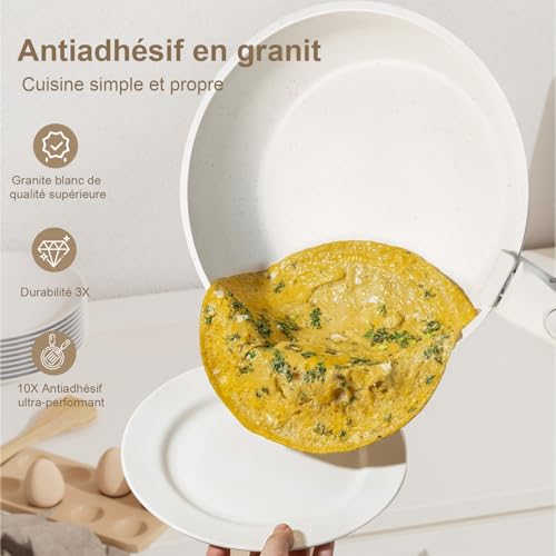 41e1r3yqm8l.jpg YASHE Batterie de Cuisine Crème Passe au Four Antiadhésif pour Induction