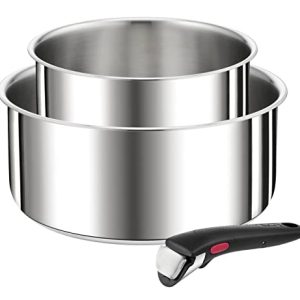 TEFAL Ingenio Lots de 3 Pièces Casseroles Argentées induction Polyvalentes Empilables