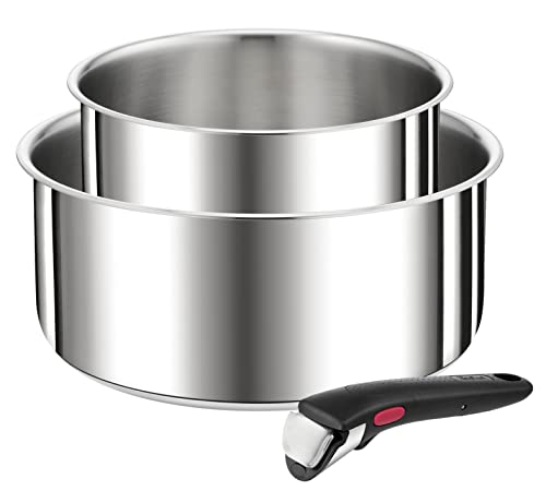 41fa91qgrll.jpg TEFAL Ingenio Lots de 3 Pièces Casseroles Argentées induction Polyvalentes Empilables