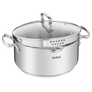 Tefal DUETTO+ G7194455 poêle Acier inox rond - Cuisine professionnelle - Grande résistance au rayonnement - 24 cm