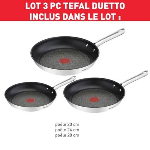 41hlp85mskl.jpg Poêles Tefal Duetto A704S363 Induction 20/24/28 cm Acier Inoxydable Antiadhésif Cuisson Saine Thermostatique Mojave